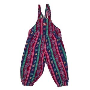 VTG OshKosh Baby‎ B'Gosh 24M Vestbak Curduroy Overalls Floral Stripe 90's Rare